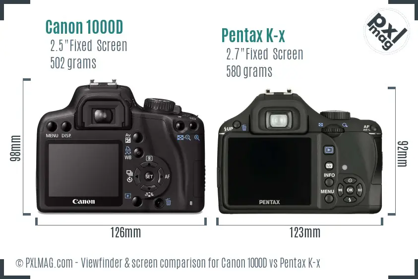Canon 1000D vs Pentax K-x Screen and Viewfinder comparison