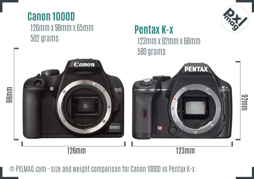 Canon 1000D vs Pentax K-x size comparison