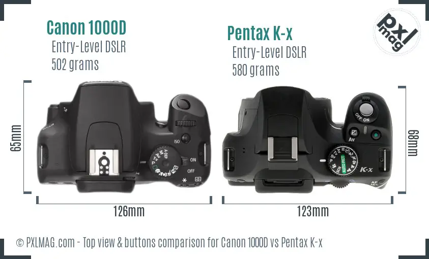 Canon 1000D vs Pentax K-x top view buttons comparison