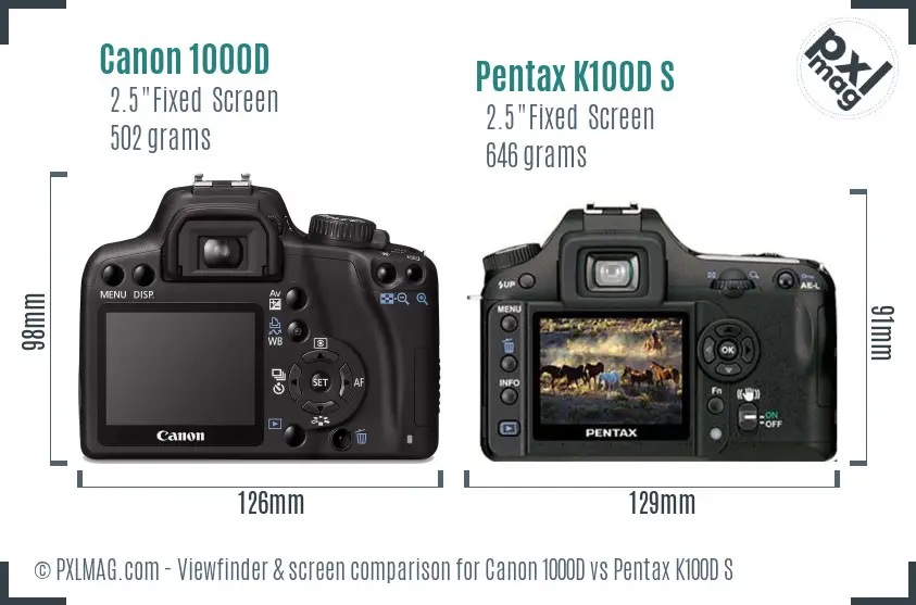 Canon 1000D vs Pentax K100D S Screen and Viewfinder comparison