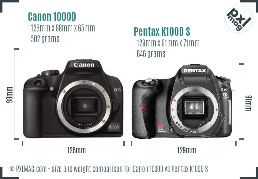 Canon 1000D vs Pentax K100D S size comparison
