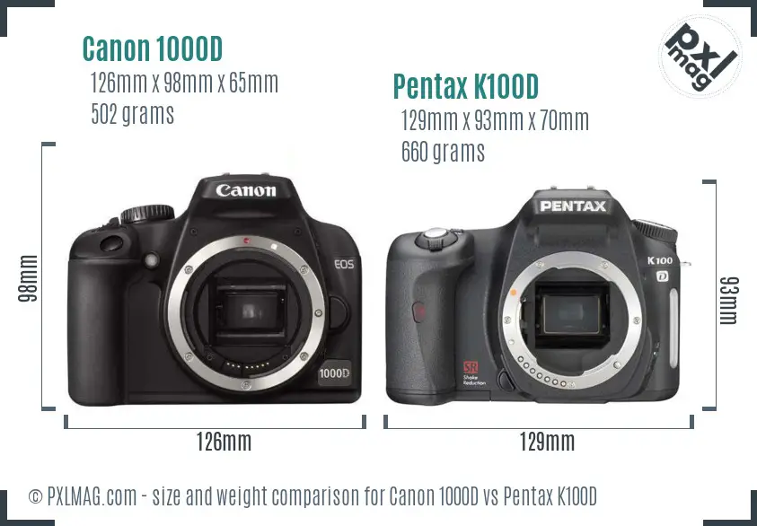 Canon 1000D vs Pentax K100D size comparison