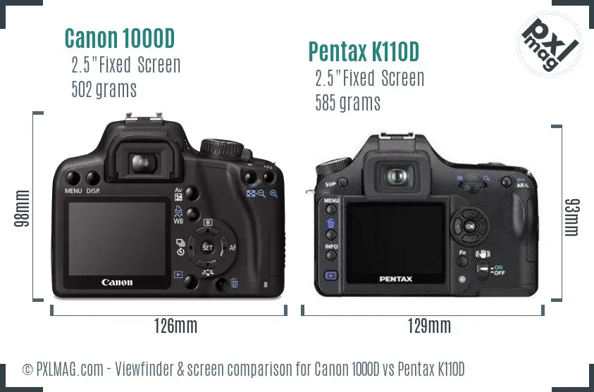 Canon 1000D vs Pentax K110D Screen and Viewfinder comparison