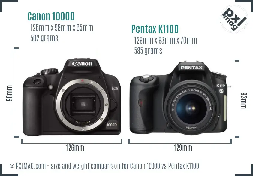 Canon 1000D vs Pentax K110D size comparison