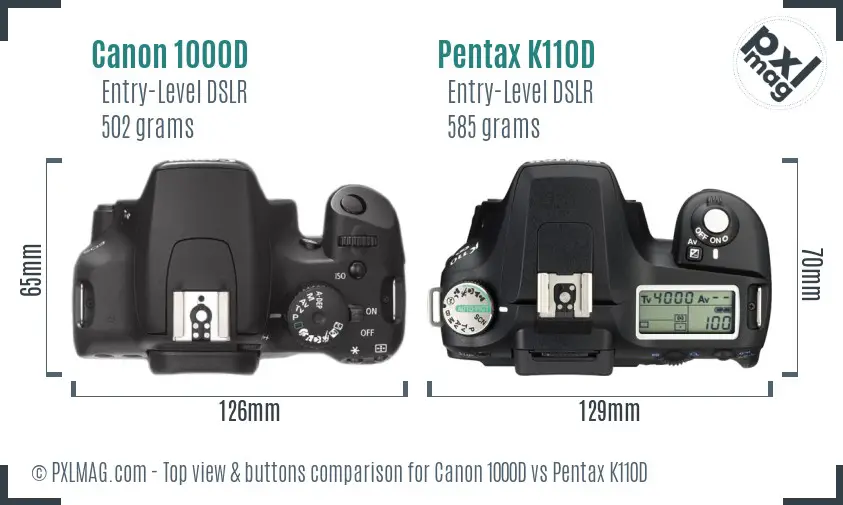 Canon 1000D vs Pentax K110D top view buttons comparison