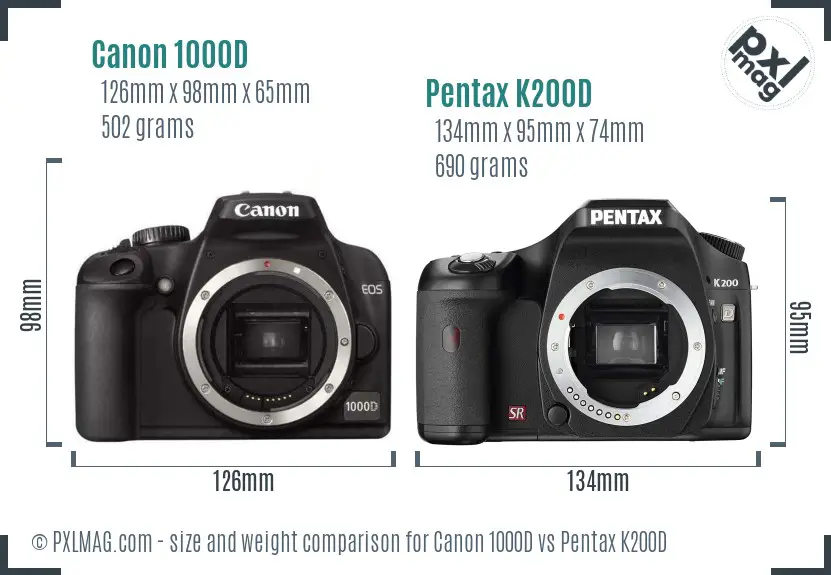 Canon 1000D vs Pentax K200D size comparison