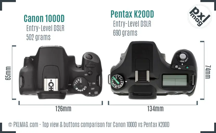 Canon 1000D vs Pentax K200D top view buttons comparison