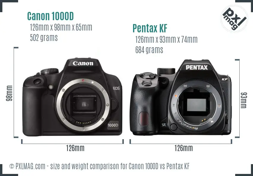 Canon 1000D vs Pentax KF size comparison