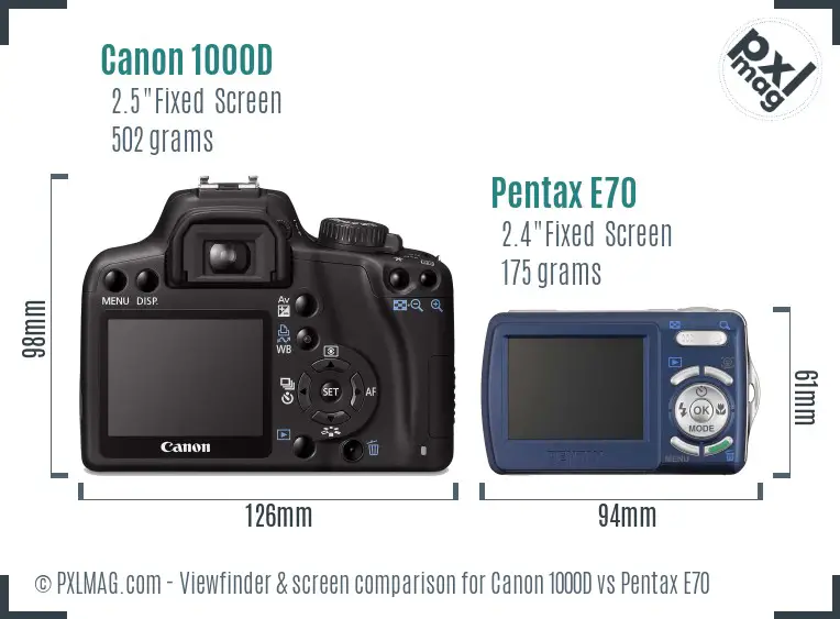 Canon 1000D vs Pentax E70 Screen and Viewfinder comparison