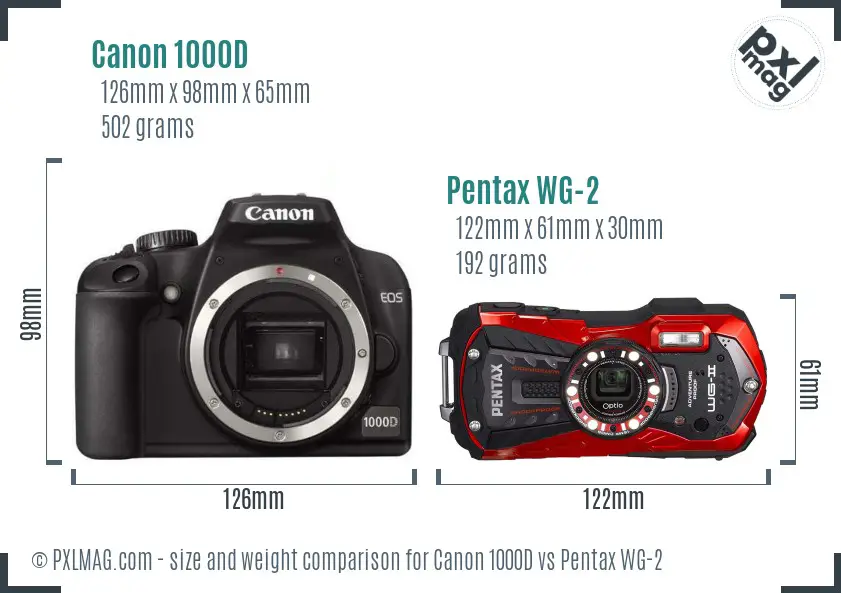 Canon 1000D vs Pentax WG-2 size comparison