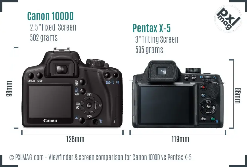 Canon 1000D vs Pentax X-5 Screen and Viewfinder comparison Canon 1000D vs Pentax X-5 Screen and Viewfinder comparison