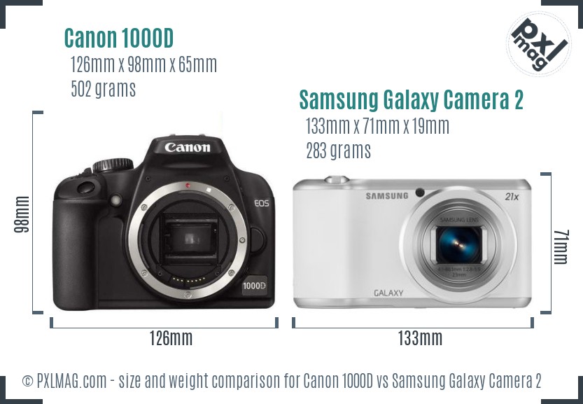 Canon 1000D vs Samsung Galaxy Camera 2 size comparison