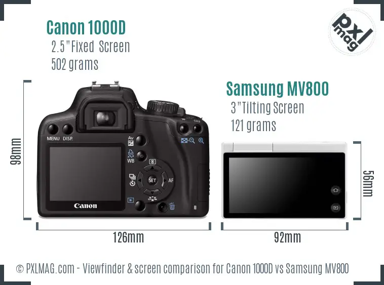 Canon 1000D vs Samsung MV800 Screen and Viewfinder comparison Canon 1000D vs Samsung MV800 Screen and Viewfinder comparison