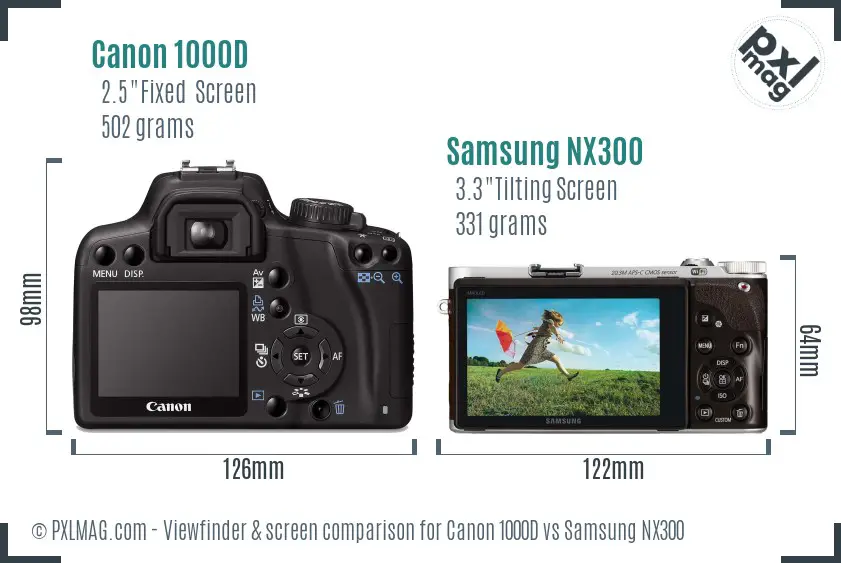 Canon 1000D vs Samsung NX300 Screen and Viewfinder comparison Canon 1000D vs Samsung NX300 Screen and Viewfinder comparison