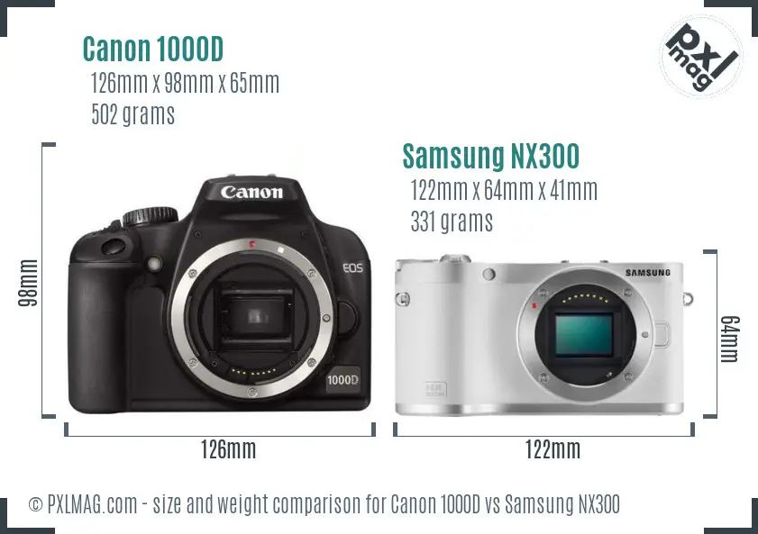 Canon 1000D vs Samsung NX300 size comparison Canon 1000D vs Samsung NX300 size comparison