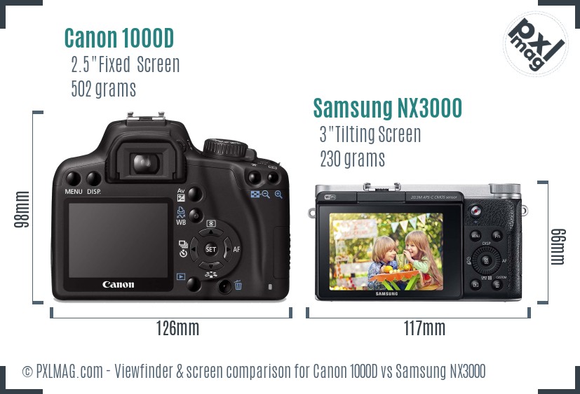 Canon 1000D vs Samsung NX3000 Screen and Viewfinder comparison