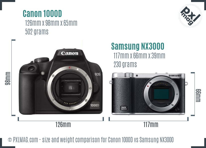 Canon 1000D vs Samsung NX3000 size comparison