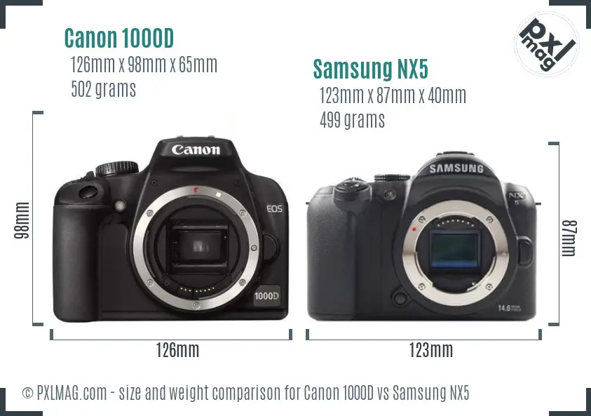 Canon 1000D vs Samsung NX5 size comparison