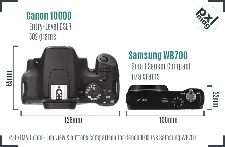 Canon 1000D vs Samsung WB700 top view buttons comparison