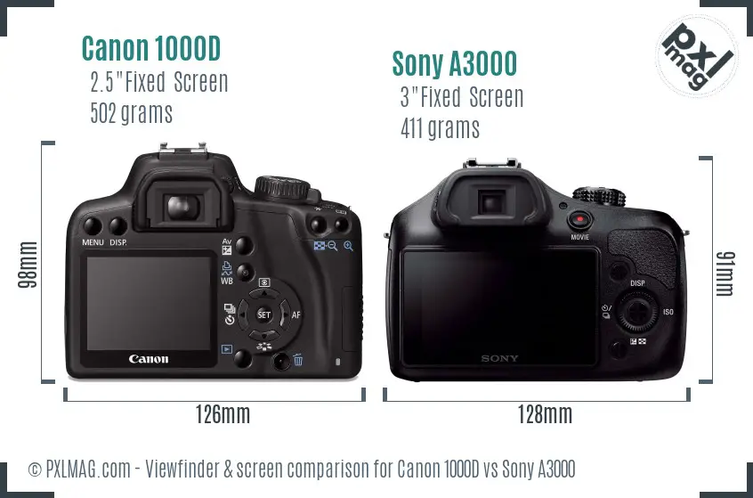 Canon 1000D vs Sony A3000 Screen and Viewfinder comparison