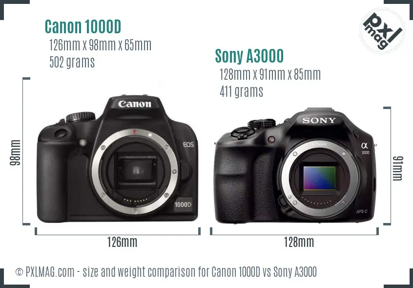 Canon 1000D vs Sony A3000 size comparison