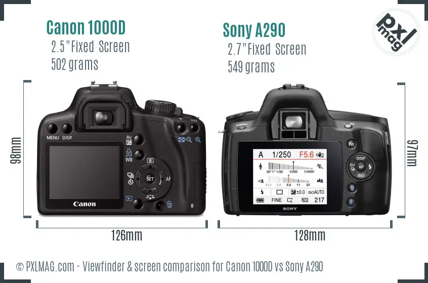 Canon 1000D vs Sony A290 Screen and Viewfinder comparison
