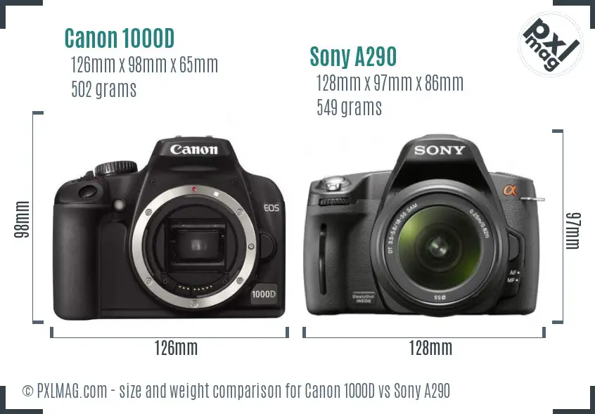 Canon 1000D vs Sony A290 size comparison