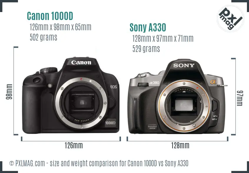 Canon 1000D vs Sony A330 size comparison