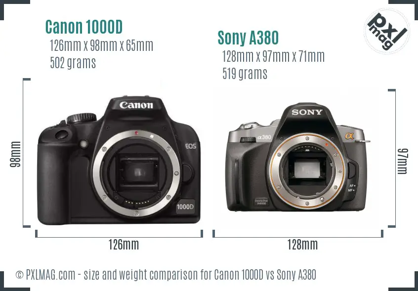 Canon 1000D vs Sony A380 size comparison