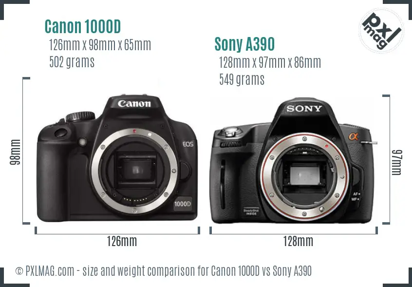 Canon 1000D vs Sony A390 size comparison