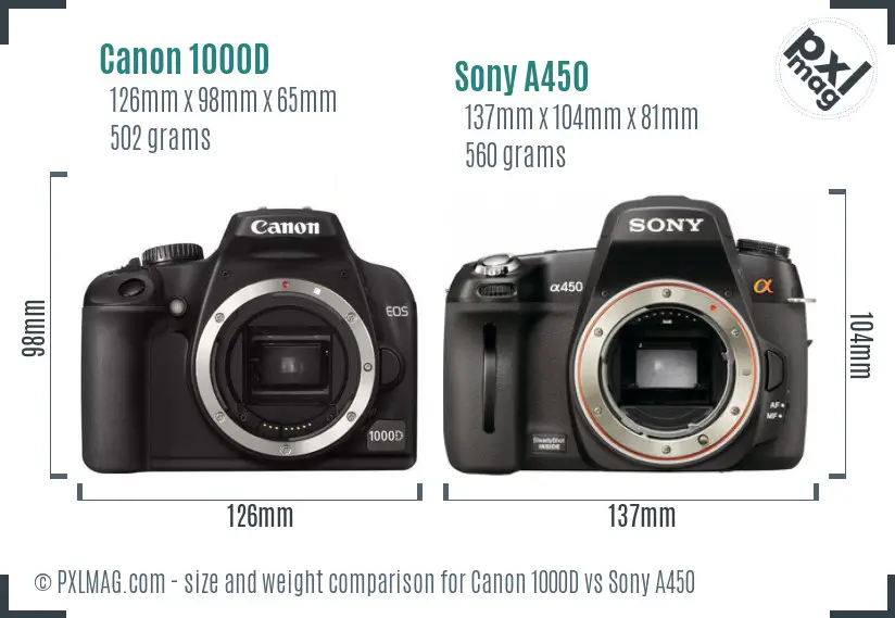 Canon 1000D vs Sony A450 size comparison