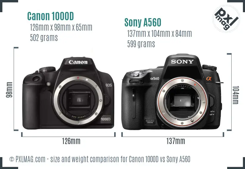 Canon 1000D vs Sony A560 size comparison