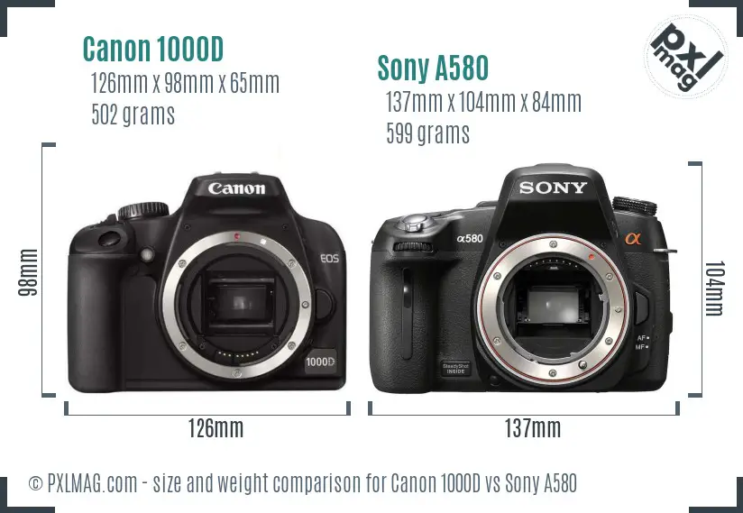 Canon 1000D vs Sony A580 size comparison