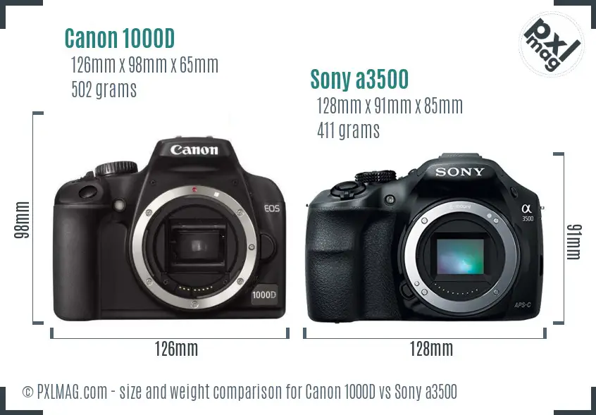 Canon 1000D vs Sony a3500 size comparison