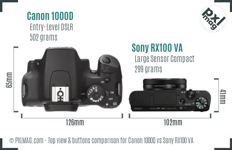 Canon 1000D vs Sony RX100 VA top view buttons comparison