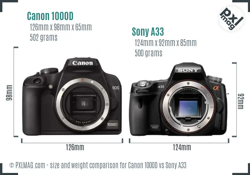 Canon 1000D vs Sony A33 size comparison