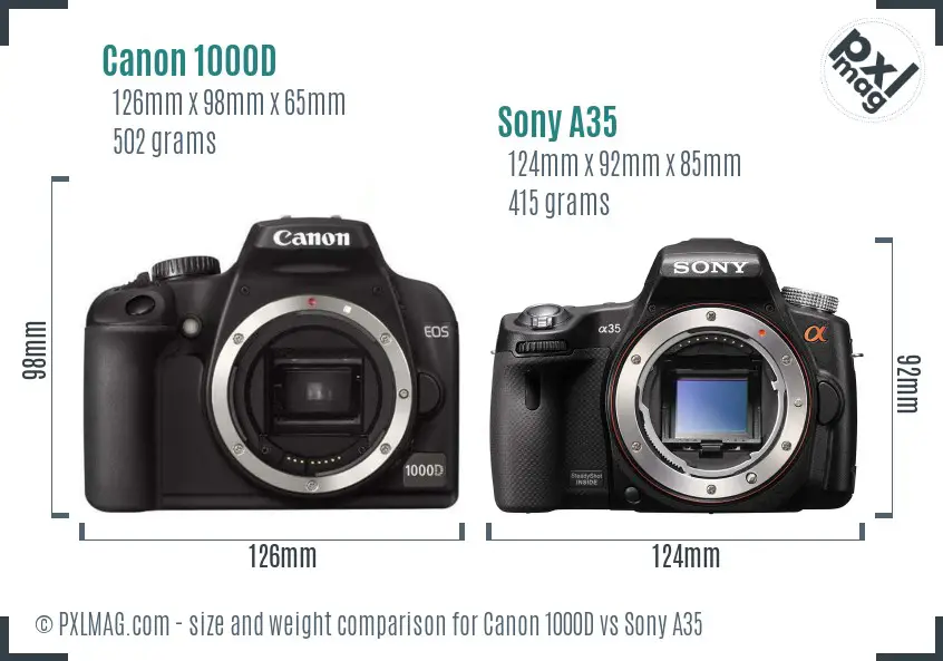 Canon 1000D vs Sony A35 size comparison
