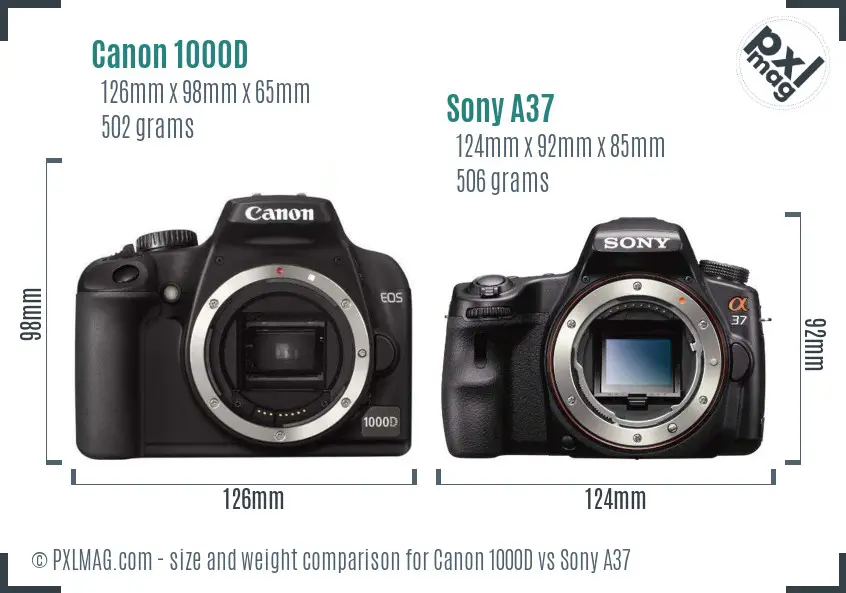 Canon 1000D vs Sony A37 size comparison