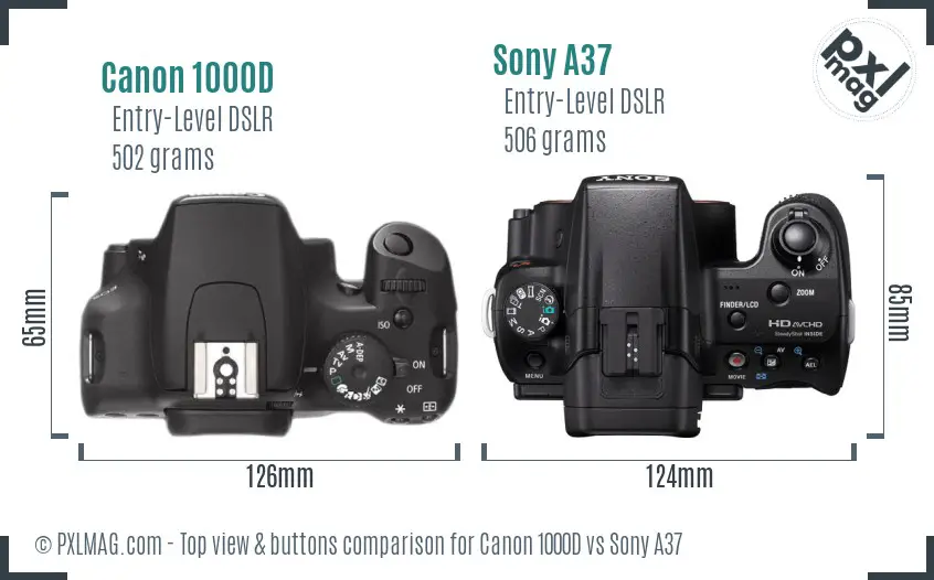 Canon 1000D vs Sony A37 top view buttons comparison