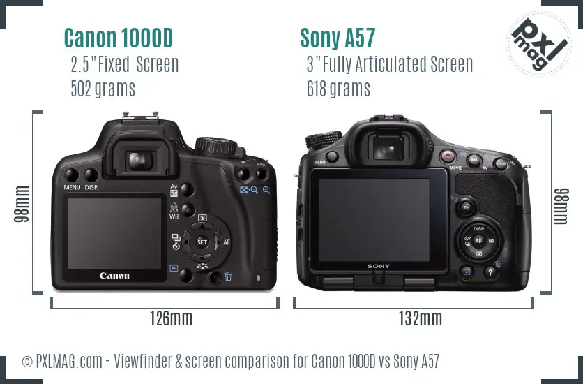 Canon 1000D vs Sony A57 Screen and Viewfinder comparison