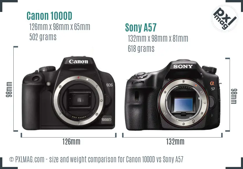 Canon 1000D vs Sony A57 size comparison