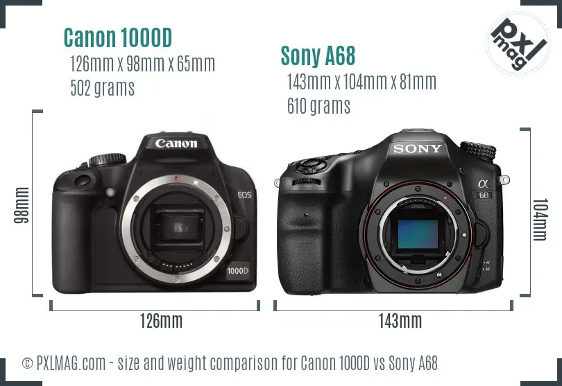 Canon 1000D vs Sony A68 size comparison