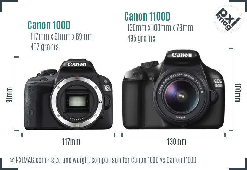 Canon 100D vs Canon 1100D size comparison