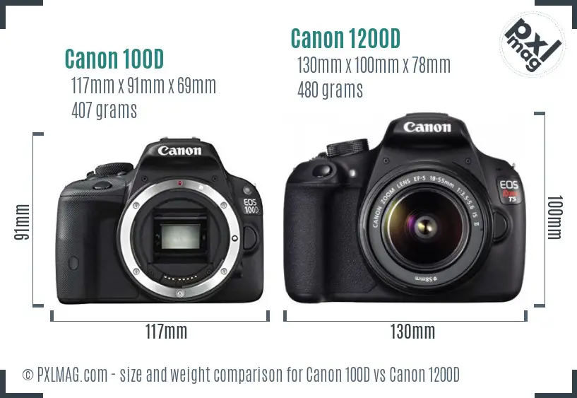 Canon 100D vs Canon 1200D size comparison