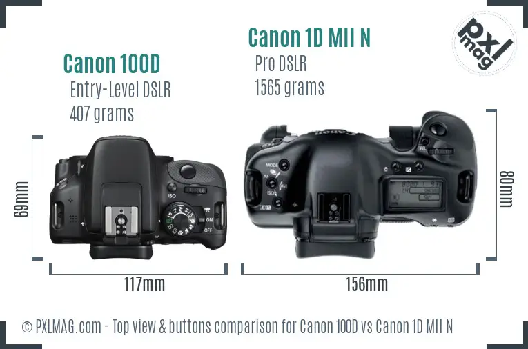 Canon 100D vs Canon 1D MII N top view buttons comparison Canon 100D vs Canon 1D MII N top view buttons comparison