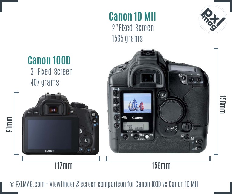 Canon 100D vs Canon 1D MII Screen and Viewfinder comparison