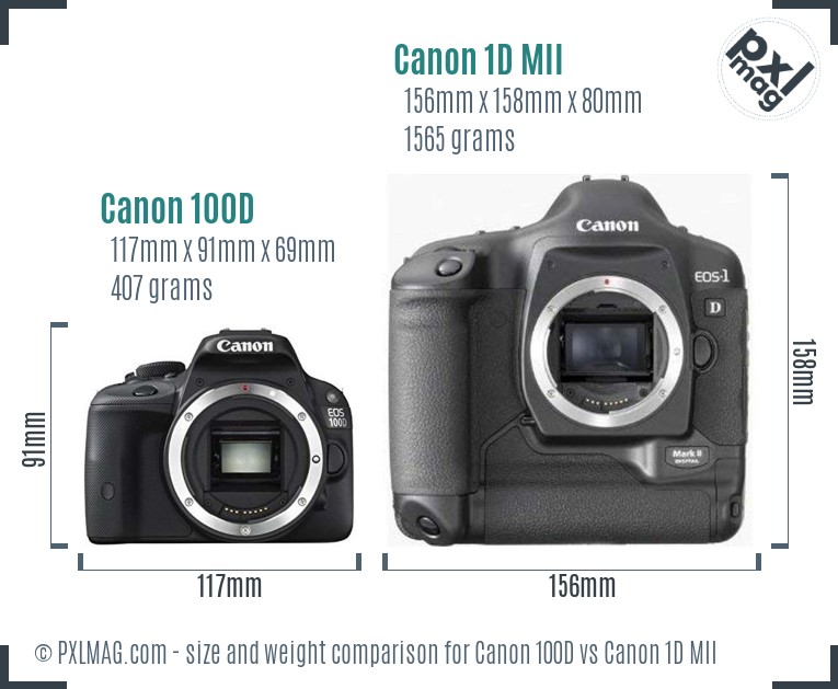 Canon 100D vs Canon 1D MII size comparison