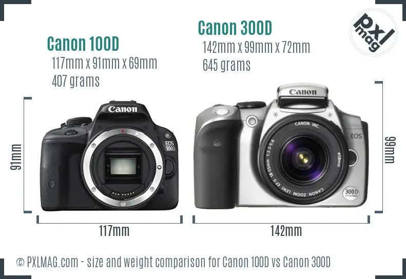 Canon 100D vs Canon 300D size comparison
