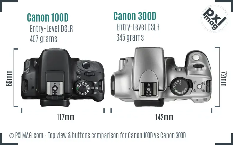 Canon 100D vs Canon 300D top view buttons comparison