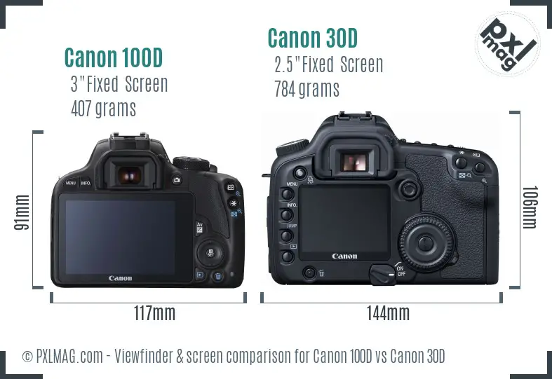 Canon 100D vs Canon 30D Screen and Viewfinder comparison Canon 100D vs Canon 30D Screen and Viewfinder comparison